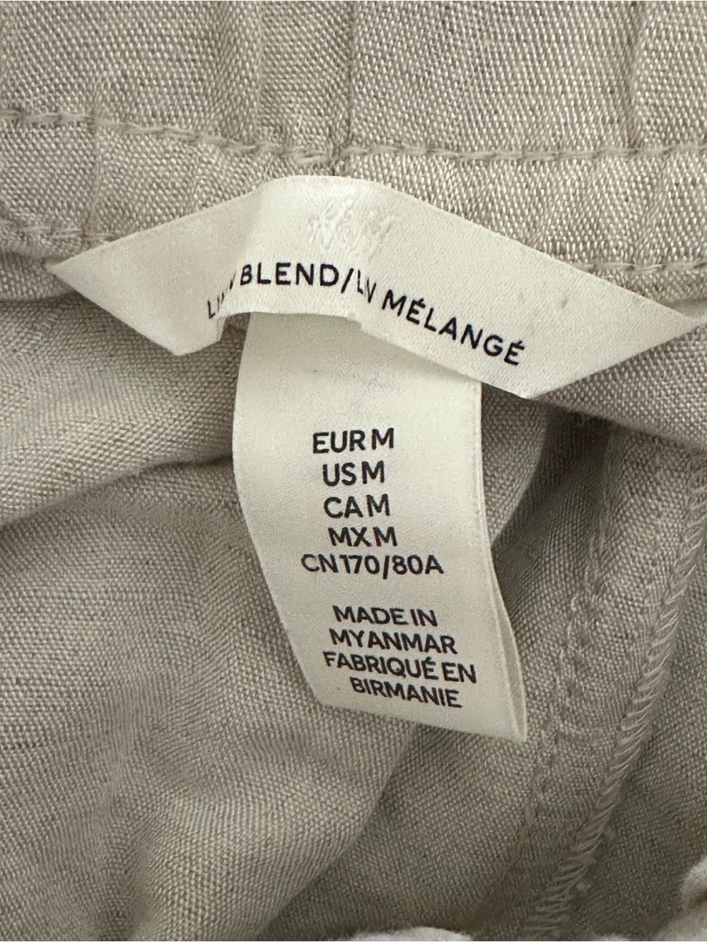 H&M Women’s Linen-Blend Beige / Off-White Drawstring Pants - Picture 3 of 6